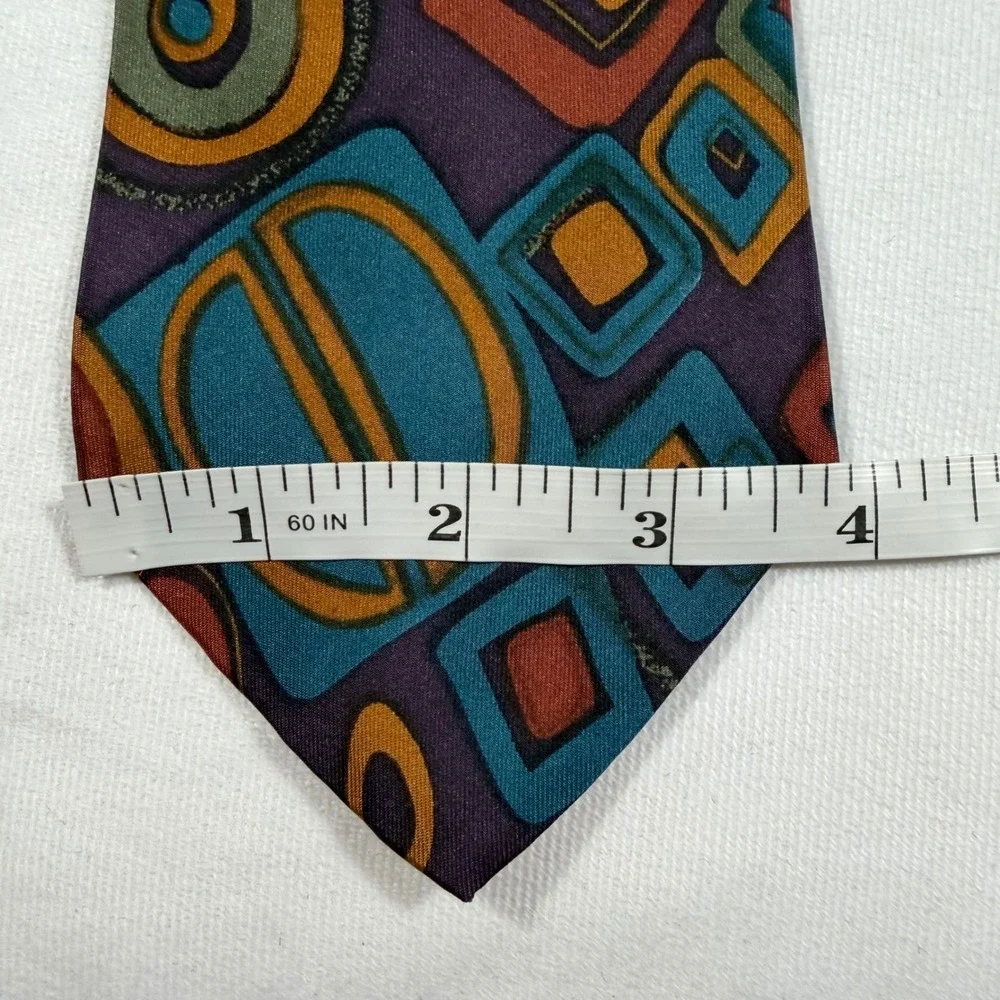 Vintage Monsieur Givenchy Silk Necktie Geometric Abstract Teal Purple Orange EUC